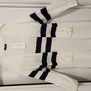 NEW bloomchic Cream and Black Striped Lightweight Cardigan With Front Pockets 1x